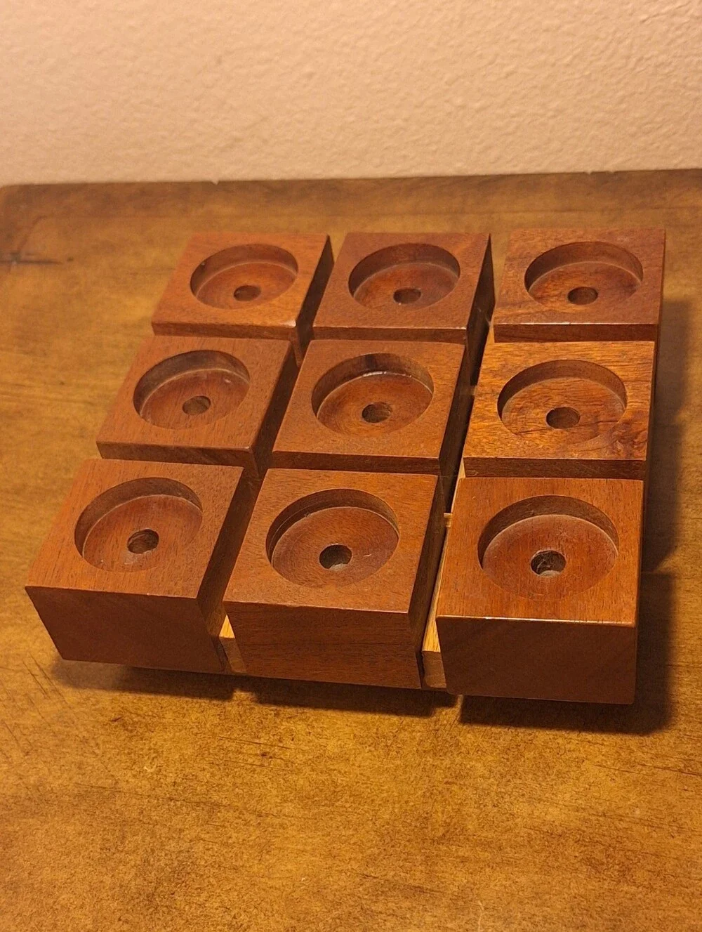 Vintage Natural Wood Block Votive   Candle Holder.